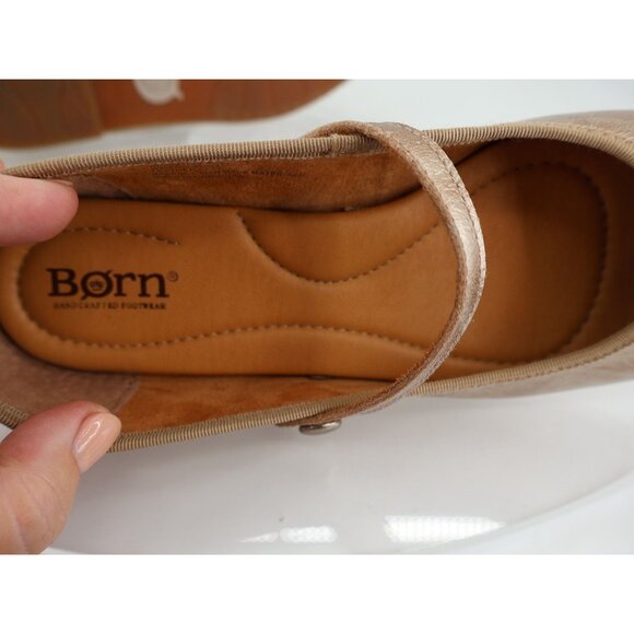 Born Batti Mary Jane Flat Shoes Size 8 Gold Leather Cap Toe Ballet Pointed - Picture 11 of 12